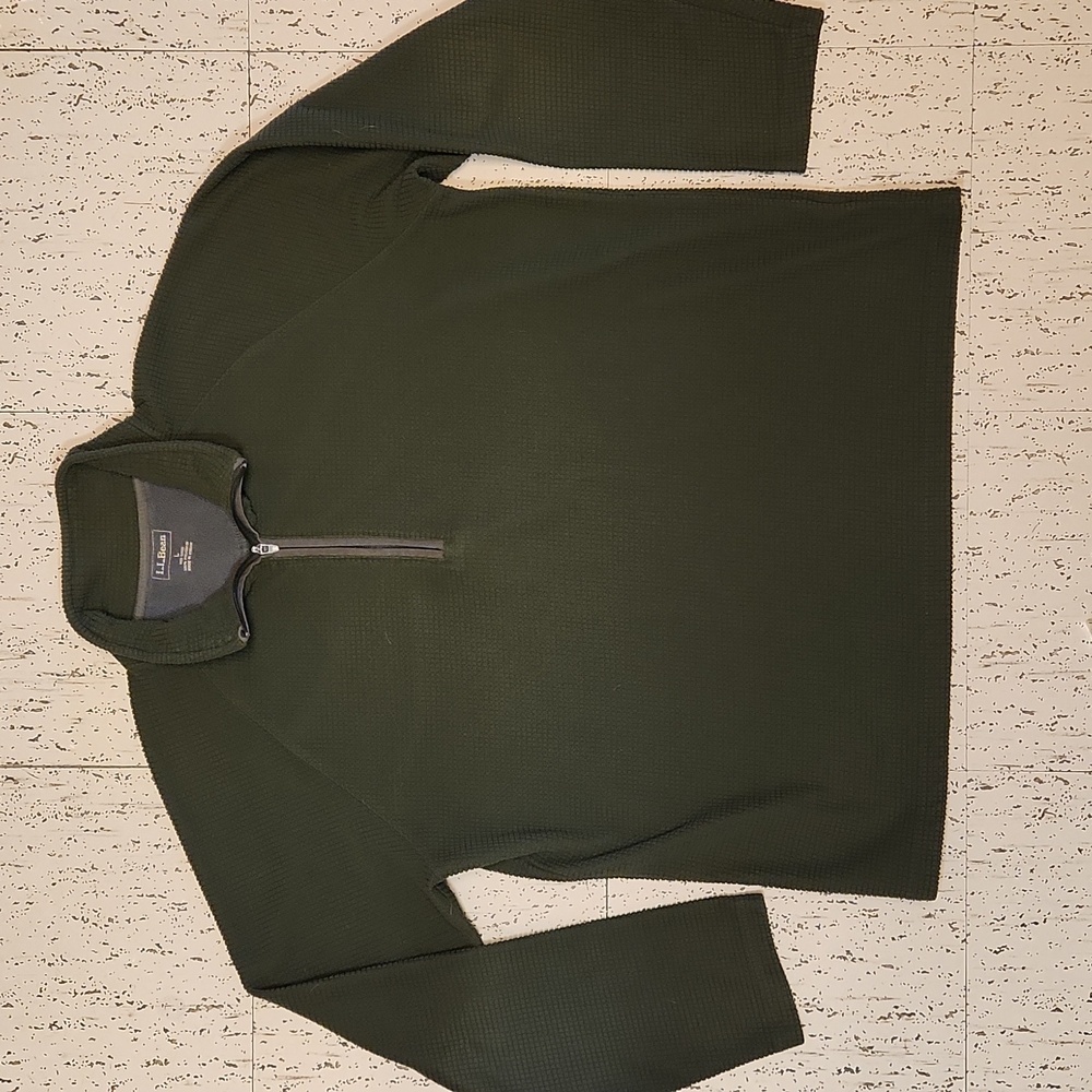 L.L. Bean Olive Gree  1/4 Zip Lightweight Waffle Knit Pullover Sweater